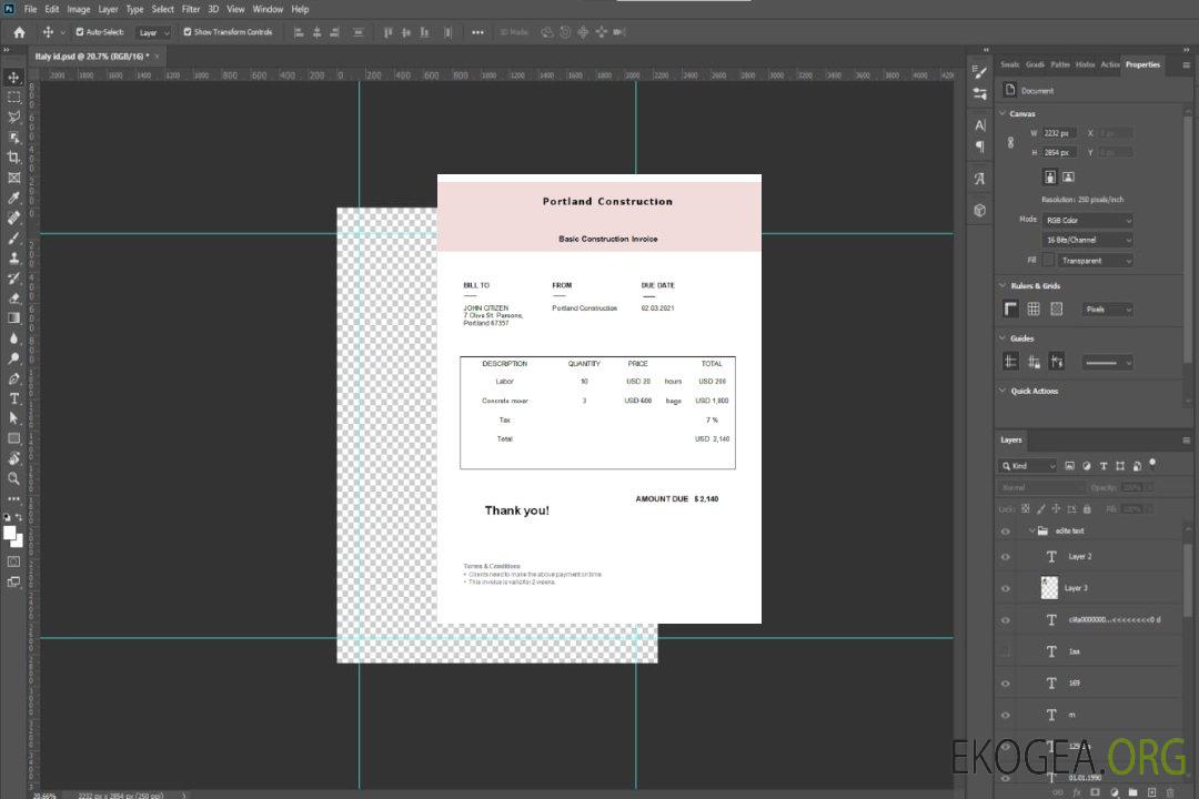 Facture de construction de Portland aux États , Unis template Facture de construction de Portland aux États , Unis template